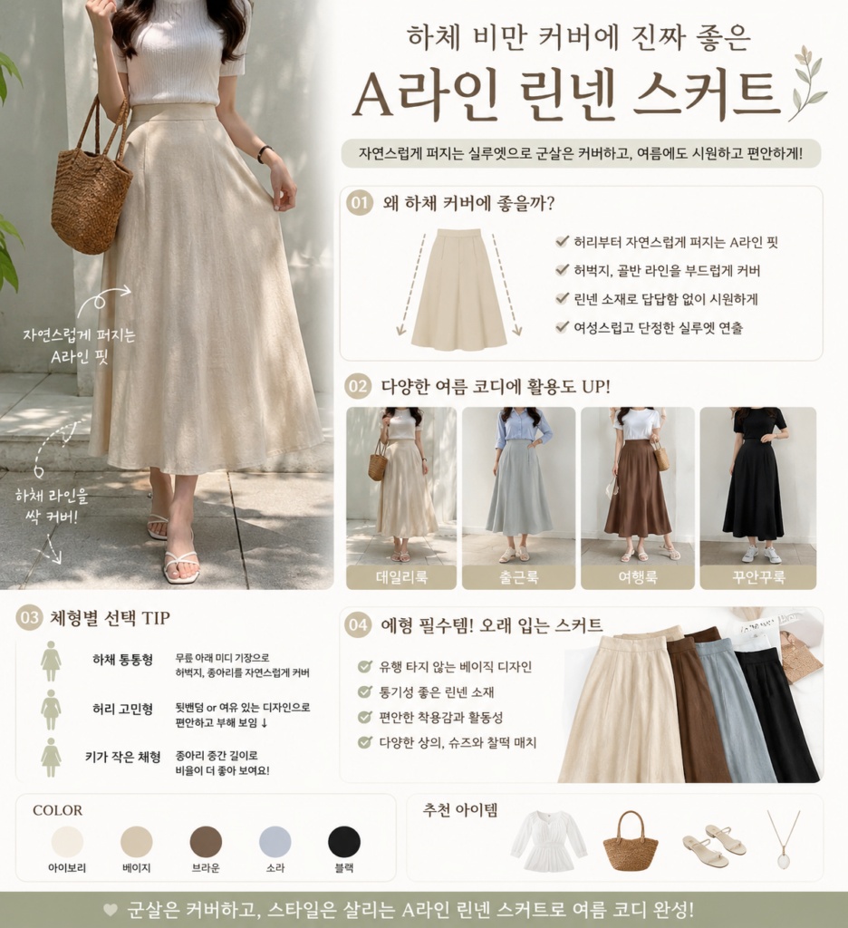 여름마다 찾게 되는 이유 있었어요… 하체 비만 커버에 정말 좋은 A라인 린넨 스커트