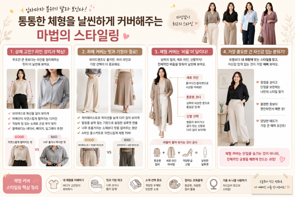 입자마자 분위기 달라 보인다… 통통한 체형 커버 제대로 되는 스타일링 꿀팁